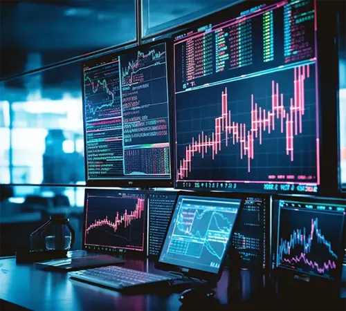 AIとコンピューターが株式投資について、膨大なデータを処理し、有望な銘柄を自動的に選定する。